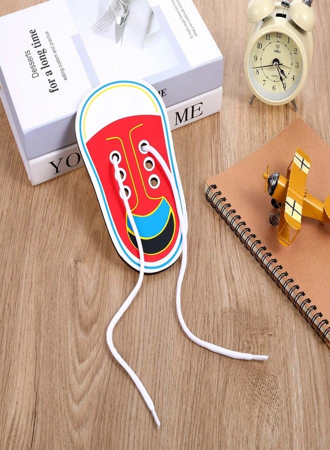 ElevateTech 2Pcs Wooden Lacing Shoe Shoe Lace Practice Board Threading Lacing Shoes Training Board Tying Practice Learning Educational Fine Motor Skills (Red White) - Image 2